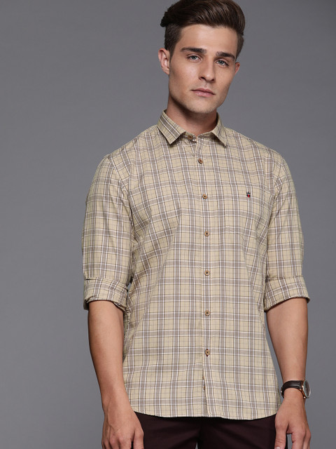 

Louis Philippe Sport Men Beige & Mauve Super Slim Fit Checked Casual Shirt