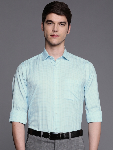 

Louis Philippe Men White & Blue Slim Fit Checked Formal Shirt