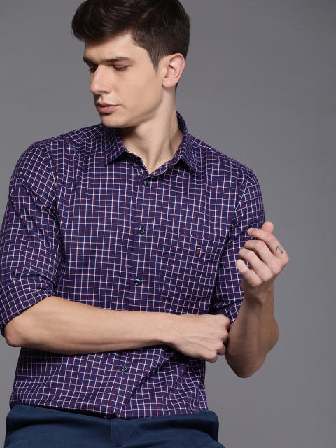 

Louis Philippe Sport Men Navy Blue & Red Super Slim Fit Checked Casual Shirt