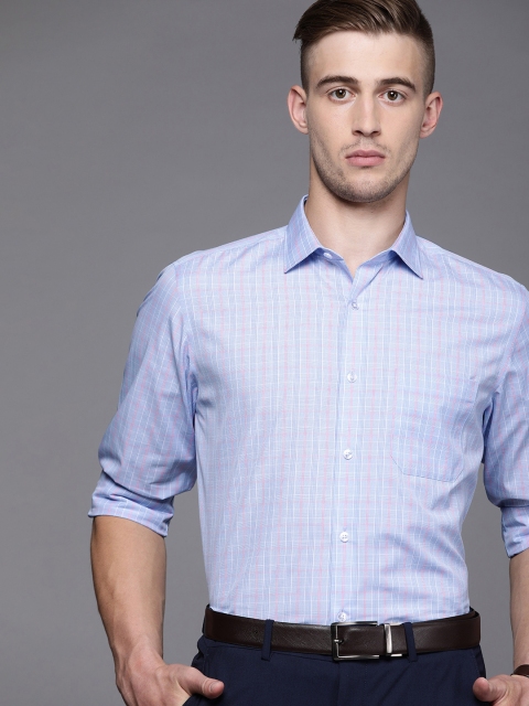 

Louis Philippe Men Blue & Pink Slim Fit Checked Formal Shirt