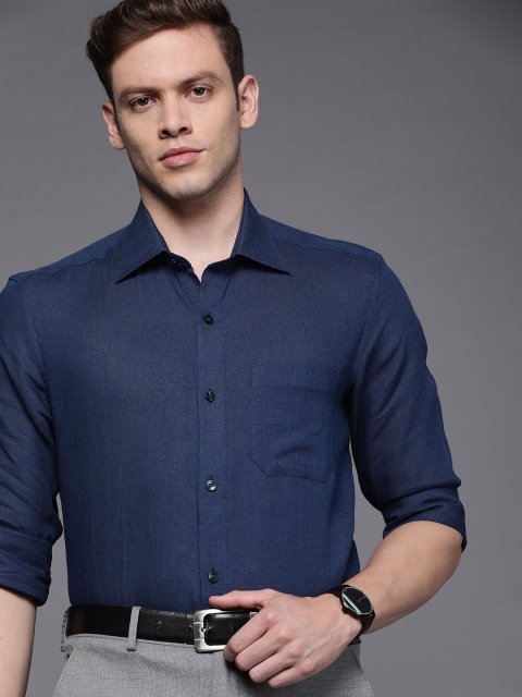 

Louis Philippe Men Navy Blue Classic Fit Solid Formal Linen Shirt