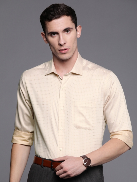 

Louis Philippe Men Beige Slim Fit Self-Checked Formal Shirt