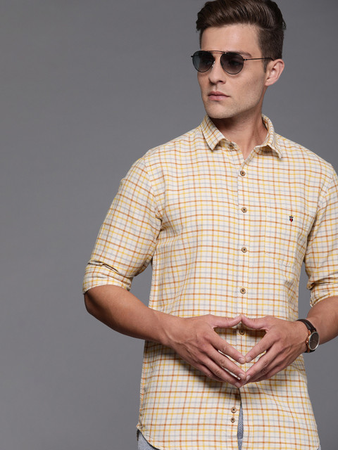 

Louis Philippe Sport Men Off-White & Yellow Super Slim Fit Checked Casual Shirt