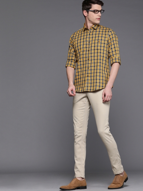 

Louis Philippe Sport Men Yellow & Navy Blue Checked Slim Fit Casual Shirt