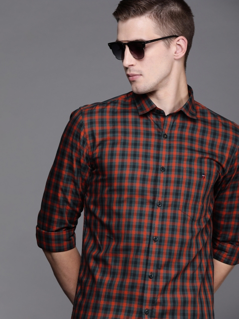 

Louis Philippe Jeans Men Grey & Orange Super Slim Fit Checked Casual Shirt