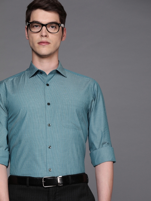 

Louis Philippe Men Teal Blue & White Slim Fit Checked Formal Shirt