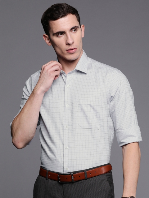 

Louis Philippe Men Off-White & Blue Slim Fit Checked Formal Shirt