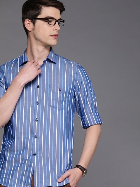 

Louis Philippe Sport Men Blue & White Striped Super Slim Fit Casual Shirt