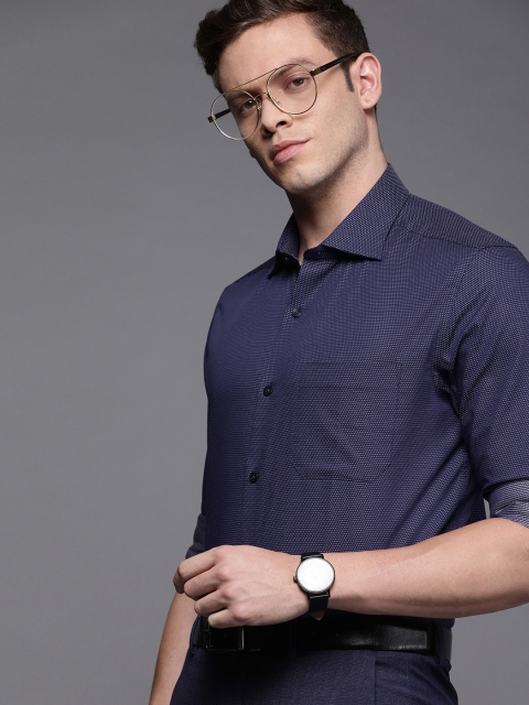 

Louis Philippe Men Navy Blue & White Classic Fit Self Design Formal Shirt