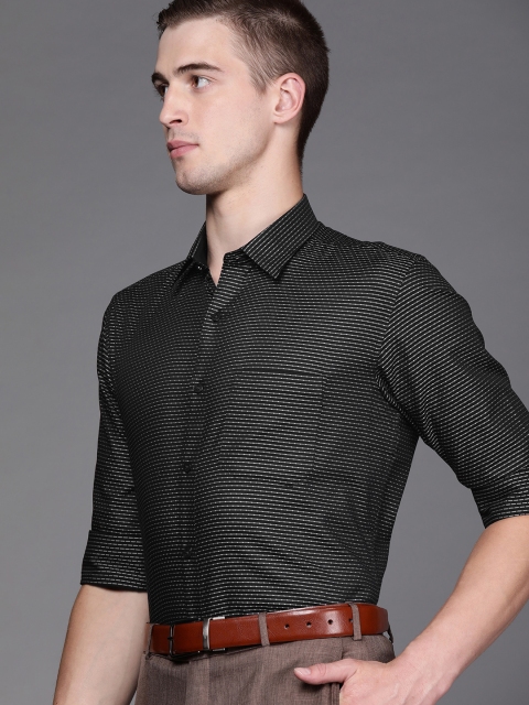 

Louis Philippe Men Black & Grey Slim Fit Self-Striped Formal Shirt