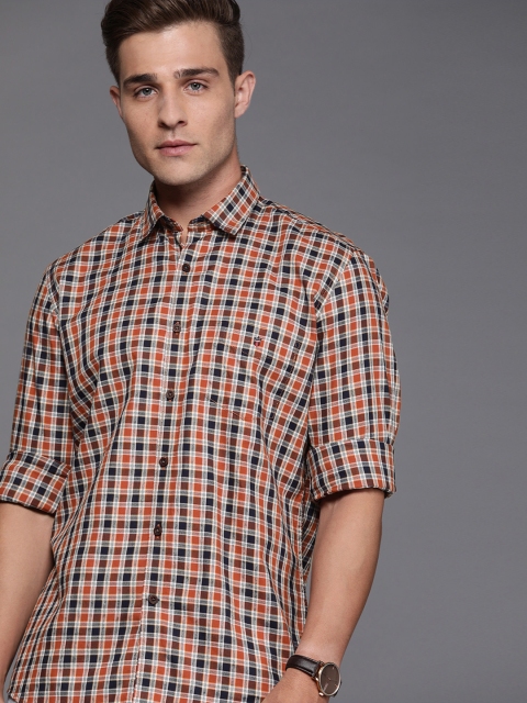 

Louis Philippe Sport Men Orange & Navy Blue Slim Fit Checked Casual Shirt
