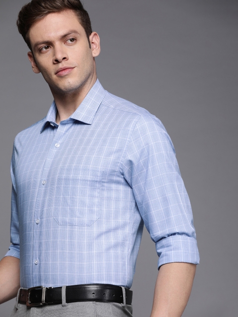 

Louis Philippe Men Blue & White Slim Fit Checked Formal Shirt