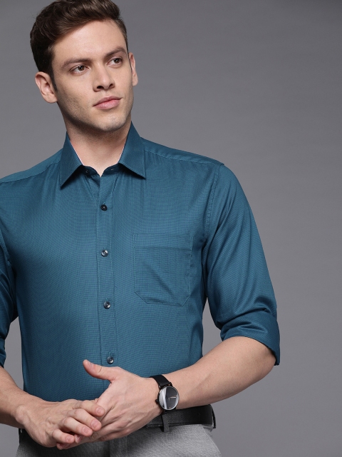 

Louis Philippe Men Teal Blue Slim Fit Checked Formal Shirt