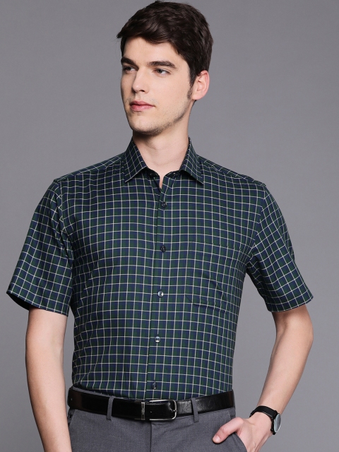 

Louis Philippe Men Green & Navy Blue Slim Fit Checked Formal Shirt