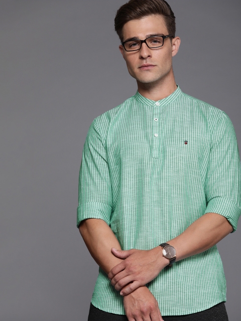 

Louis Philippe Sport Men Green & White Super Slim Fit Striped Casual Shirt
