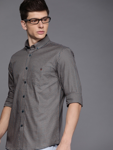 

Louis Philippe Sport Men Teal Blue & Rust Red Super Slim Fit Checked Casual Shirt