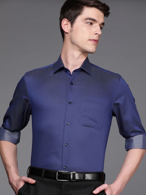 

Louis Philippe Men Navy Blue & White Slim Fit Self Design Formal Shirt