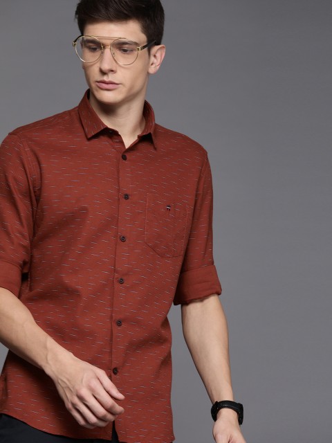 

Louis Philippe Sport Men Rust Brown & Blue Slim Fit Printed Casual Shirt