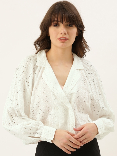 

FOREVER 21 Women White Schiffli Self Design Tailored Jacket