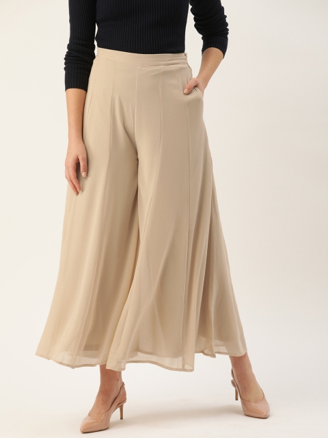 

AND Women Beige Solid Flared Cropped Palazzos