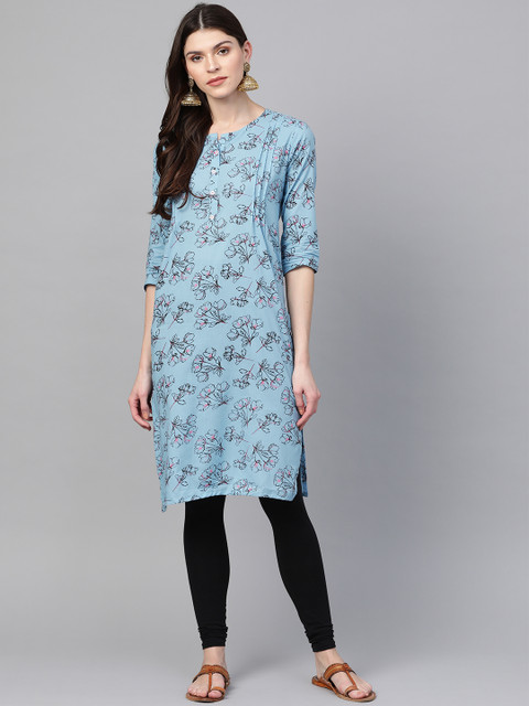 

Anubhutee Women Blue & Black Floral Print Straight Kurta