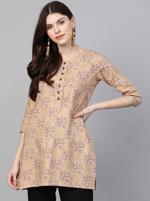 

Anubhutee Women Beige & Coffee Brown Printed Straight Kurti