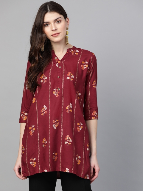 

Anubhutee Women Maroon & Golden Printed Straight Kurti