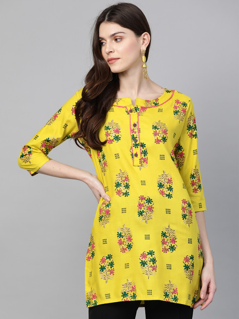 

Anubhutee Women Lime Green & Pink Printed Straight Kurti