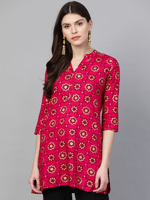 

Anubhutee Women Pink & Golden Printed Straight Kurti