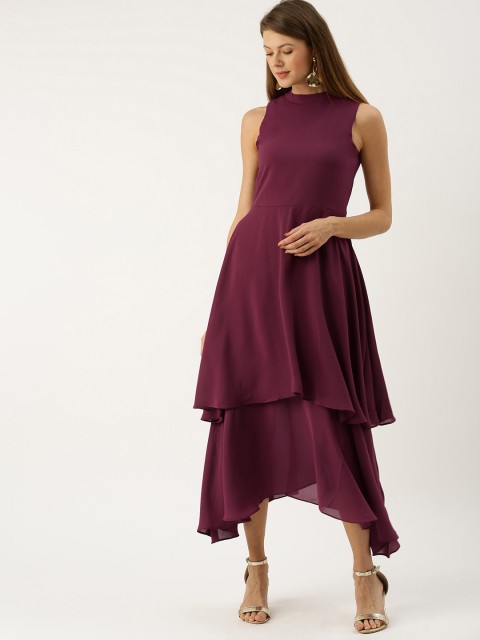 

AND Women Burgundy Solid Tiered Maxi Dress