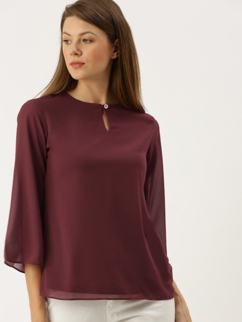 

AND Women Maroon Solid Top With Flared Sleeves