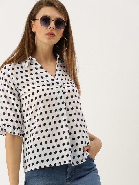 

AND Women White & Navy Blue Printed Top