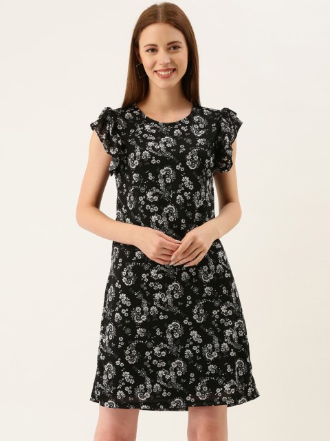 

AND Women Black & White Printed Sheath Dress With Flared Sleeves
