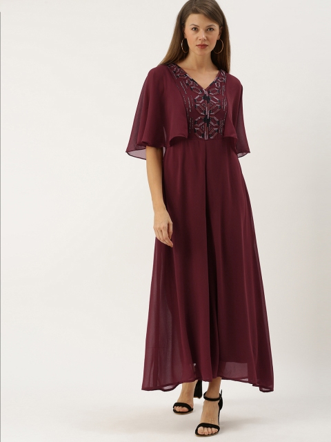 

AND Women Burgundy Embellished Culotte Jumpsuit