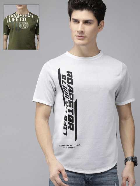 

Roadster Men Printed STYLE 1 Round Neck 4 Way T-shirt, Olive