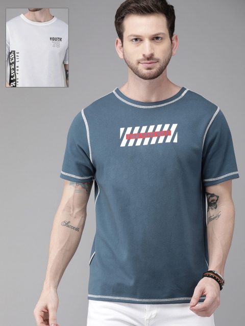 

Roadster Men Printed Round Neck 4 Way T-shirt, Teal