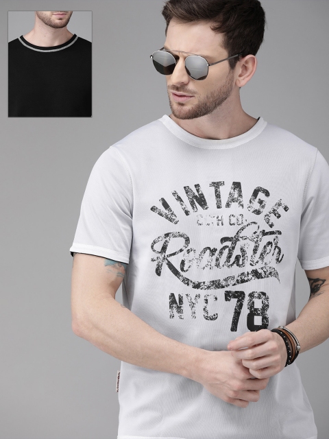 

Roadster Men Printed Round Neck 4 Way T-shirt, White