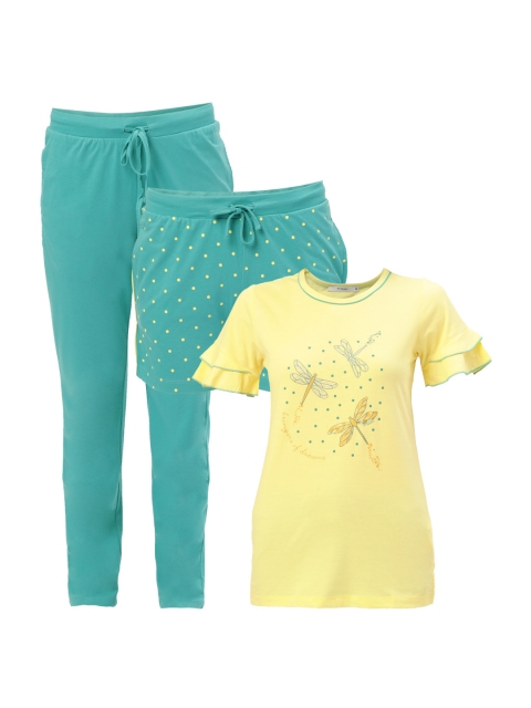 

MADAME M SECRET Women Yellow & Blue Printed Night suit