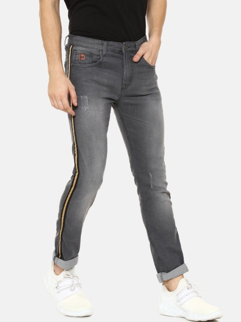 

Campus Sutra Men Charcoal Grey Slim Fit Mid-Rise Clean Look Side Striped Jeans