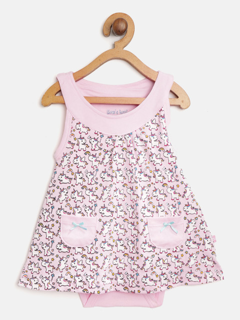 

Moms Love Girls Pink & White Unicorn Print A-Line Dress with Attached Bodysuit