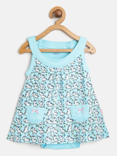 

Moms Love Girls Blue Unicorn Print A-Line Dress with Attached Bodysuit