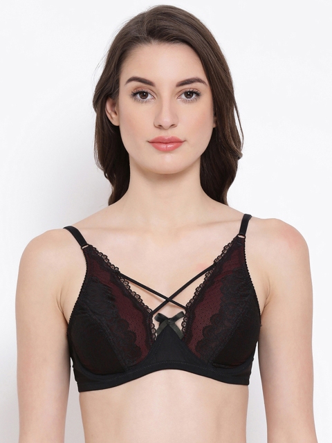 

Clovia Black & Maroon Lace Underwired Non Padded Plunge Bra BR0963P13