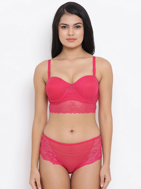 

Clovia Women Pink Lace Lingerie Set COMBP1039