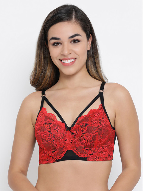 

Clovia Red & Black Lace Underwired Lightly Padded Bralette Bra BR2045P04