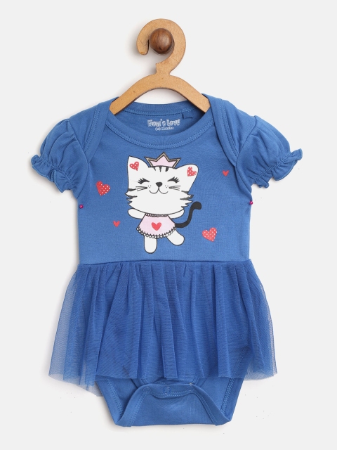

Moms Love Girls Blue & White Printed Layered Bodysuit