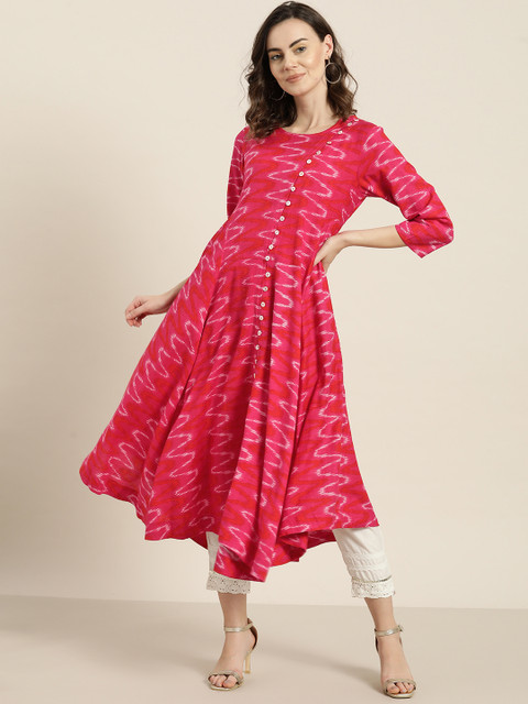 

Sangria Women Pink & Orange Printed Asymmetric A-Line Kurta
