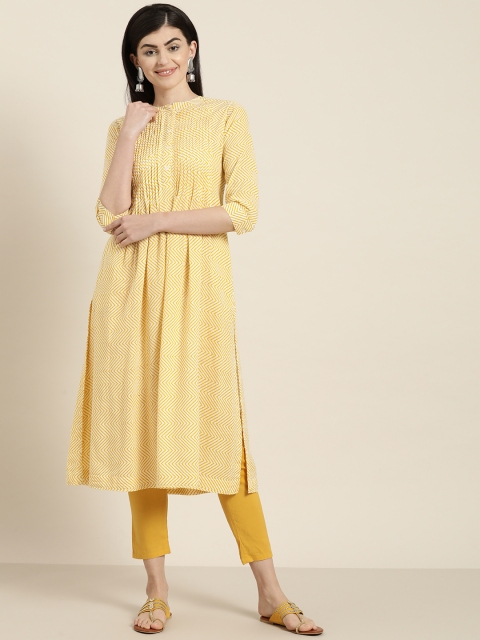 

Sangria Women White & Yellow Printed A-Line Kurta