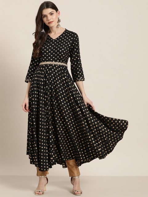 

Sangria Women Black & Golden Printed Anarkali Kurta