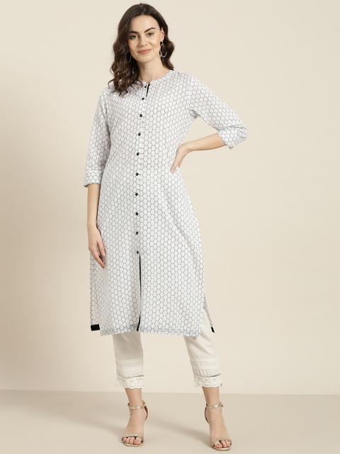 

Sangria Women White & Black Printed Straight Kurta