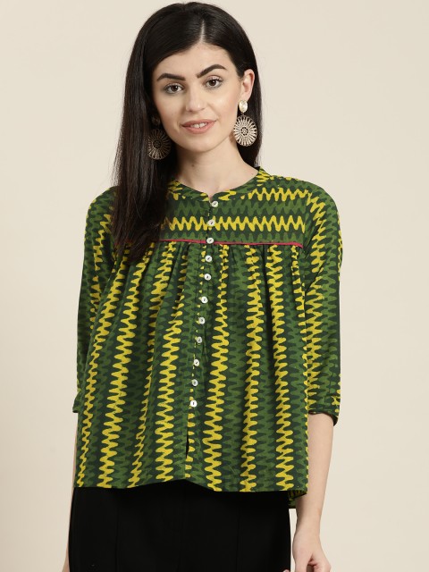 

Sangria Women Green Printed A-Line Pure Cotton Top